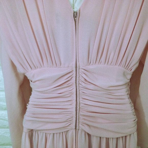 Vintage 90s Abby Kent Cocktail Dress -10 Ruched Crepe Embellished Fullskirt Pink - Picture 9 of 11